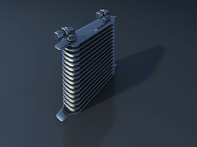 Metallic Radiator With Multiple Cooling Fins And Mounting Bolts Structure 3d model