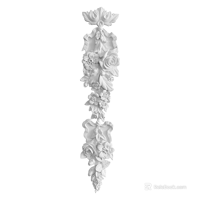 Intricate Floral Carving Design With Detailed Rose And Leaf Pattern Elements 3d model