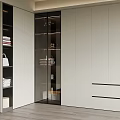 Modern Wardrobe Interior With White Doors Glass Door And Open Storage Shelves