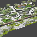 Park Landscape Design with Curved Walkways Green Lawns and Seating Areas