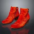 Stylish Red Leather Ankle Boots With Zipper Design And Block Heel