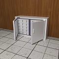 Open Storage Cabinet With Multiple Drawers Wooden Wall Tile Floor Interior 3d model