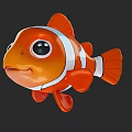 Cute Orange Clownfish With White Stripes And Big Cartoon Like Eyes