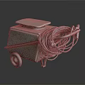 Old Metal Wheeled Industrial Equipment With Coiled Cables And Top Panel