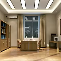 Elegant Hotel Mahjong Room With Bright Ceiling Lights Wooden Floors And Tables