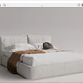 Modern White Double Bed With Upholstered Frame Pillows And Cozy Blanket 3d model
