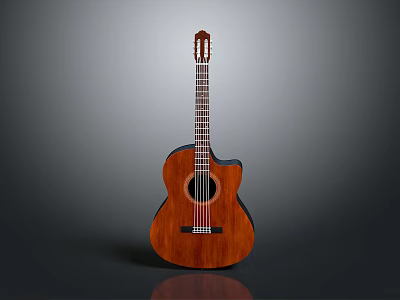Wooden Acoustic Guitar With Natural Wood Grain Body Smooth Neck And Steel Strings 3d model