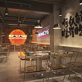 Cozy Rustic Chinese Hotpot Restaurant Interior With Tables Chairs Pendant Lights And Decorative Statue