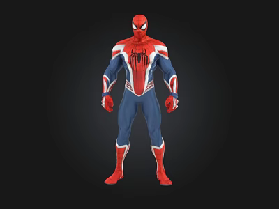 SpiderMan 3D Character in Red Blue Costume With White Spider Logo Standing on Black Background 3d model