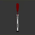 Red And Silver Metal Weapon With Long Red Barrel And Black Base Structure