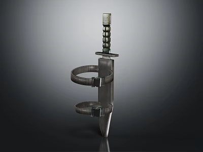 Metal Dagger With Spiral Shaped Guard And Beaded Handle On Dark Background 3d model
