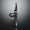 Metal Dagger With Spiral Shaped Guard And Beaded Handle On Dark Background