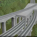 Multi Tiered Elevated Railway Bridge Featuring Multiple Tracks Surrounded By Green Trees 3d model