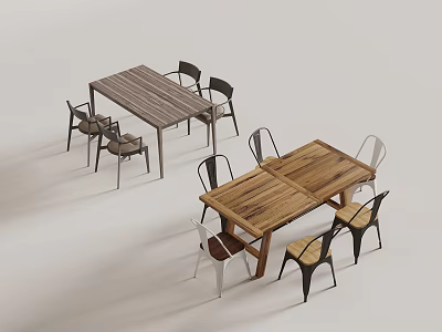 Modern Wooden Dining Table Sets With Mixed Color Chairs And Simple Style 3d model