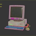 Vintage Computer Setup With CRT Monitor CPU Tower Keyboard And Mouse