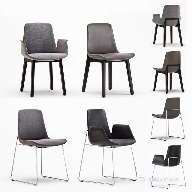 Modern Office Chairs With Various Styles Grey Fabric And Wooden Metal Legs 3d model 