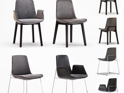 Modern Office Chairs With Various Styles Grey Fabric And Wooden Metal Legs 3d model