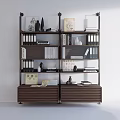 Modern Wooden Bookcase With Multiple Shelves Books Binders And Decorative Items