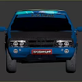 Blue Sedan Car With Flame Decals And Pokemon Graphics On Exterior
