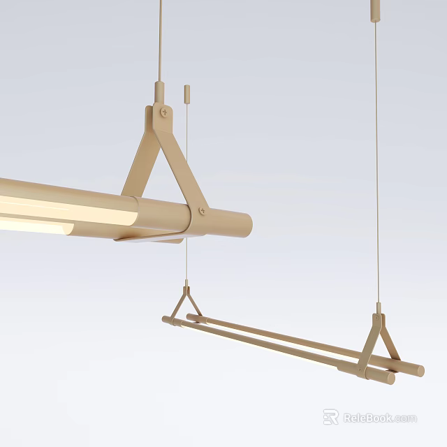 Modern Linear Pendant Light With Geometric Metal Frame And Hanging Design 3d model 
