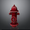 Isolated Red Fire Hydrant With Shiny Metal Parts On Gray Background