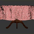 Elegant Round Table Covered With Red Checkered Tablecloth For Dining Decor 3d model