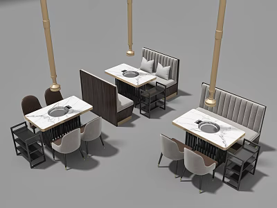 Modern Dining Table Set With Chairs Banquette Seating And Marble Tabletops 3d model