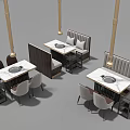 Modern Dining Table Set With Chairs Banquette Seating And Marble Tabletops 3d model