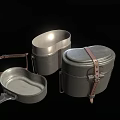 Durable Camping Metallic Cookware Set with Pot Container and Leather Straps 3d model