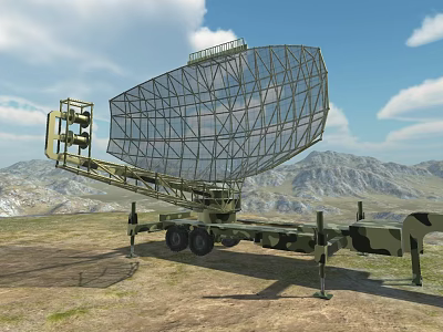 Mobile Functional Vehicle With Large Radar Antenna In Mountainous Terrain 3d model Mobile Functional Vehicle With Large Radar Antenna In Mountainous Terrain 3d model