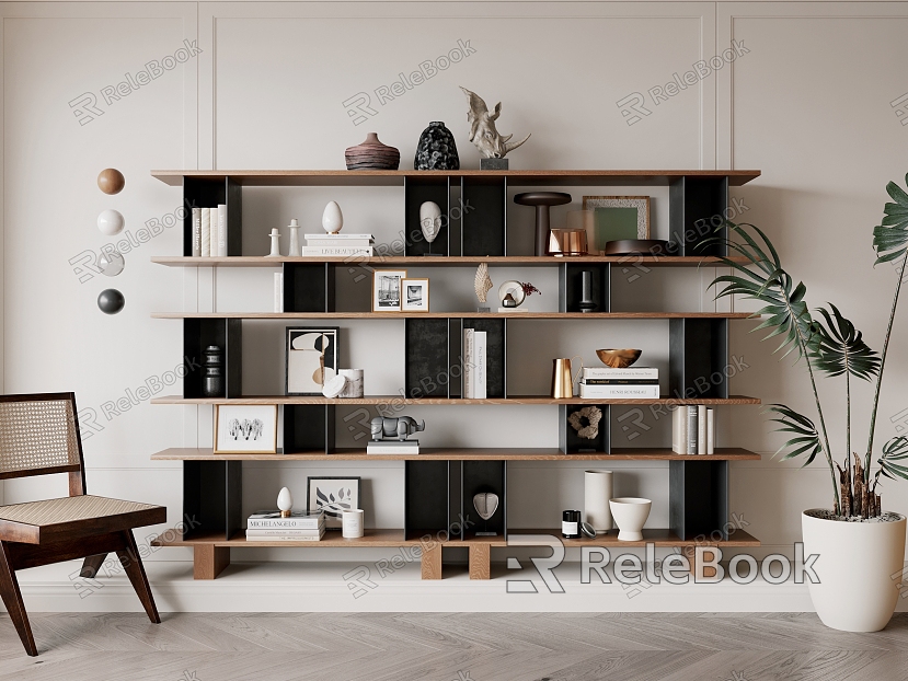 Modern Bookshelf Log Black Steel Decorative Cabinet Bookcase model