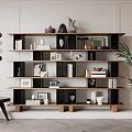 Modern Bookshelf With Layered Shelves Books Decorative Items And Potted Plant