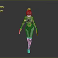 3D Female Character Model With Silver White Short Hair Black Sports Bra And Dual Guns
