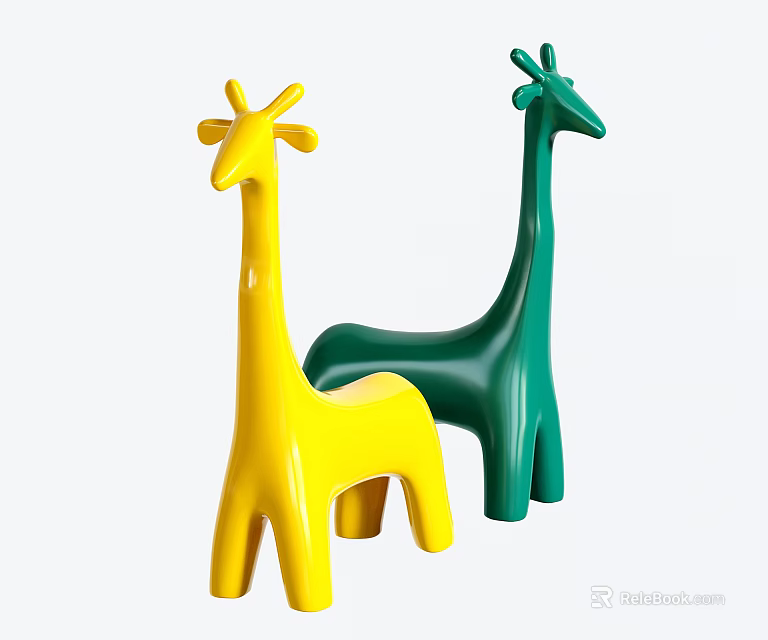 Colorful Giraffe Shaped Stools for Children with Yellow and Green Design 3d model 