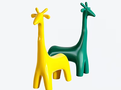 Colorful Giraffe Shaped Stools for Children with Yellow and Green Design 3d model