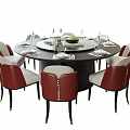 New Chinese Dining Table and Chair Set Round Dining Table and Chair Tableware 3d model