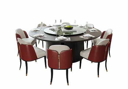 New Chinese Dining Table and Chair Set Round Dining Table and Chair Tableware 3d model