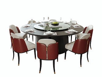 New Chinese Dining Table and Chair Set Round Dining Table and Chair Tableware 3d model