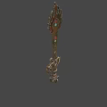 Traditional Ornate Weapon With Golden Flame Shaped Top And Lion Head Ornament