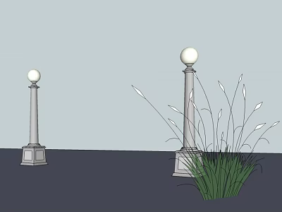 Outdoor Lights with White Lamp Posts and Round Globe Shades in Garden Landscape 3d model