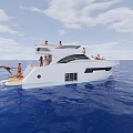 Luxury Yacht Sailing On Blue Ocean With Relaxing People