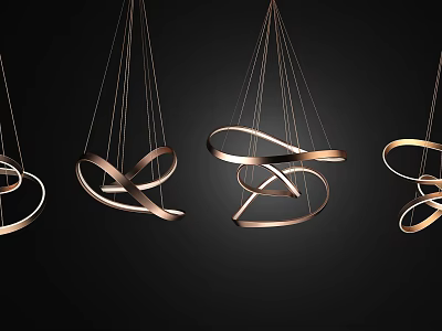 Unique Modern Curved Loop Design Metal Chandeliers Hanging With Copper Finish On Black Background 3d model