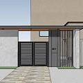Modern Dark Gray Double Door Entrance Gate With Green Plants And Stone Pavement