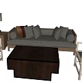 Minimalist Modern Sofa and Coffee Table Set with Multiple Cushions Wooden Side Table and Chairs