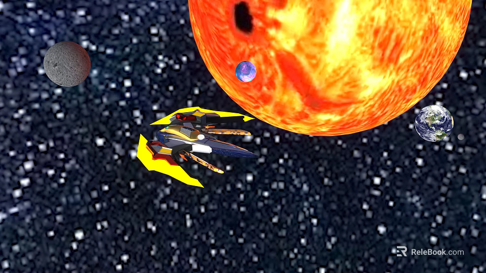 Spaceship Traveling Near Red Planet With Stars And Planets In Space 3d model 