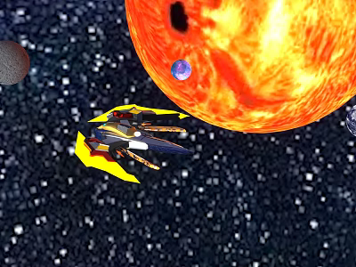 Spaceship Traveling Near Red Planet With Stars And Planets In Space 3d model