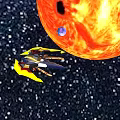 Spaceship Traveling Near Red Planet With Stars And Planets In Space