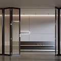 Modern Interior With Open Folding Glass Doors And Sleek Reception Counter Design
