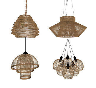 New Chinese Chandelier Rattan Chandelier 3d model