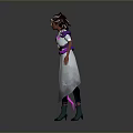 3D Character With Unique Hairstyle White Coat Purple Accents And Green Boots